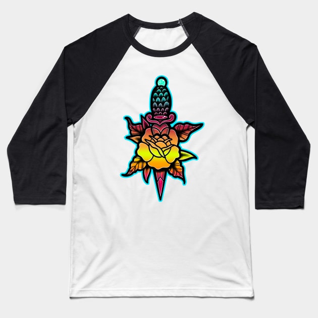 Rose and Dagger Baseball T-Shirt by Squatchyink